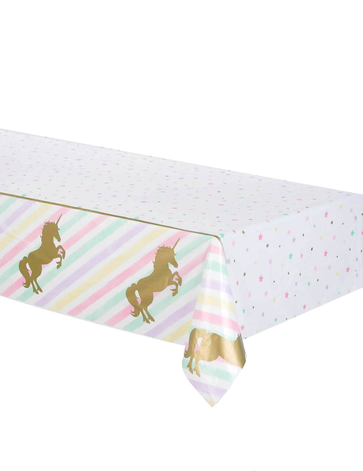 Față de masă din plastic cu unicorni pastel și stele aurii