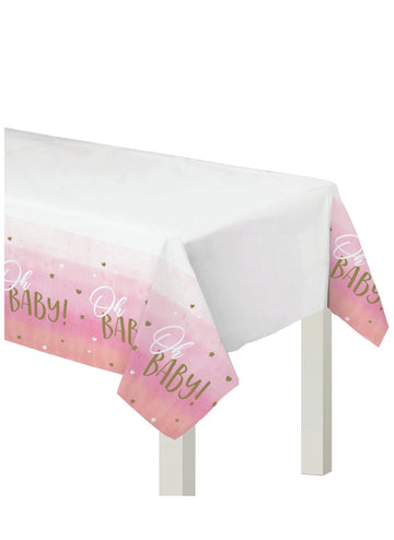 Față de masă din plastic Oh, roz pal și auriu, 137 x 259 cm pentru petrecerea de baby shower