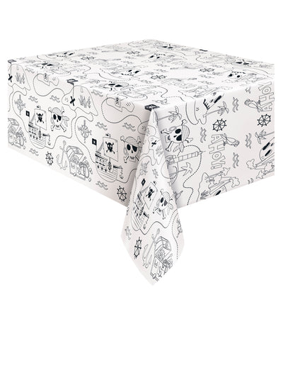 Nappe en papier carte au trésor pirate pour enfant blanc et noir à colorier