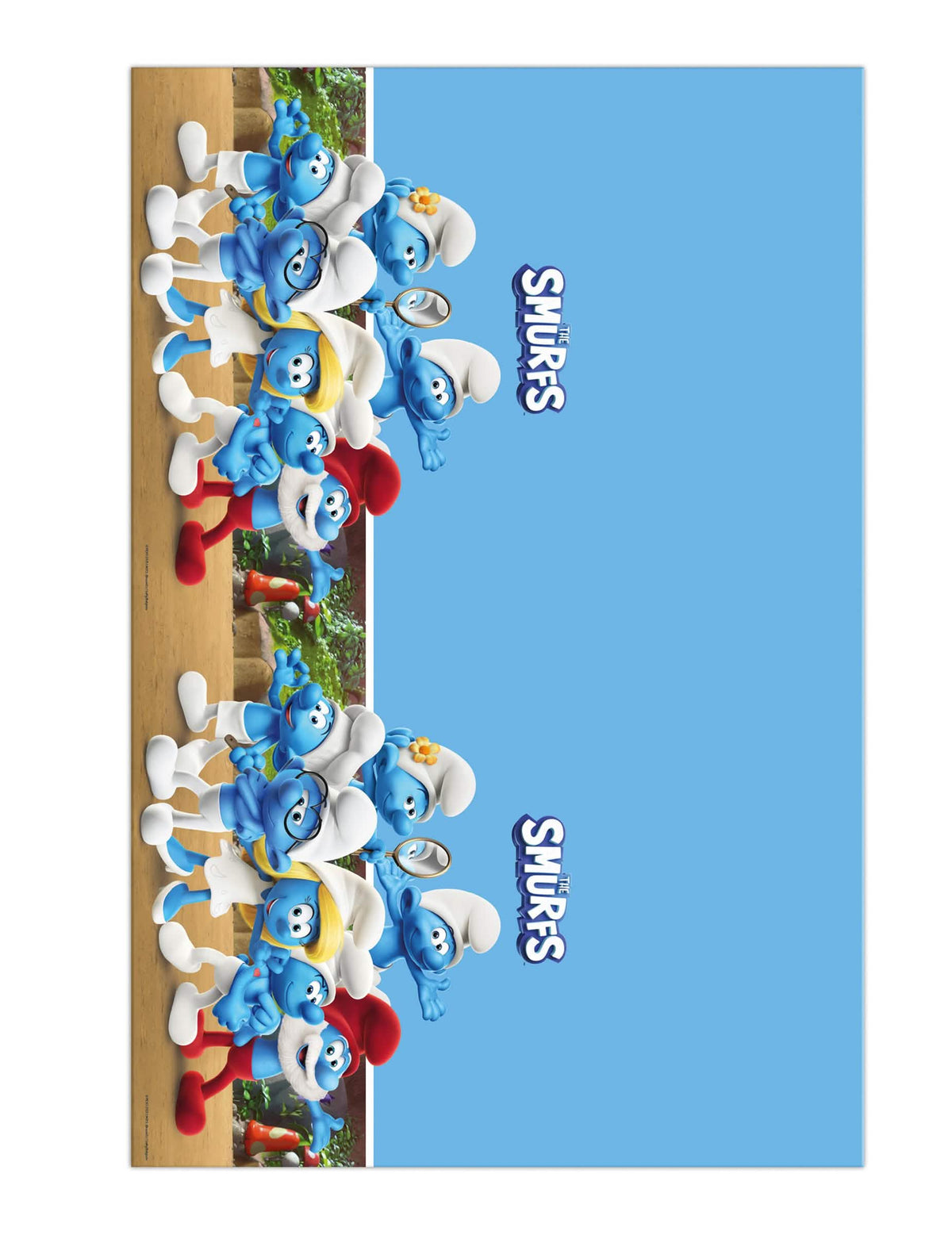 Nappe en plastique Schtroumpf pour enfant bleu avec décors de personnages