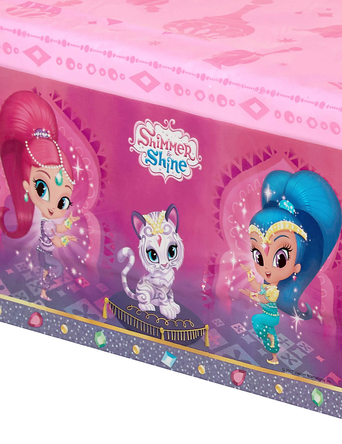Detaliu al imprimeului feței de masă din plastic Shimmer și Shine