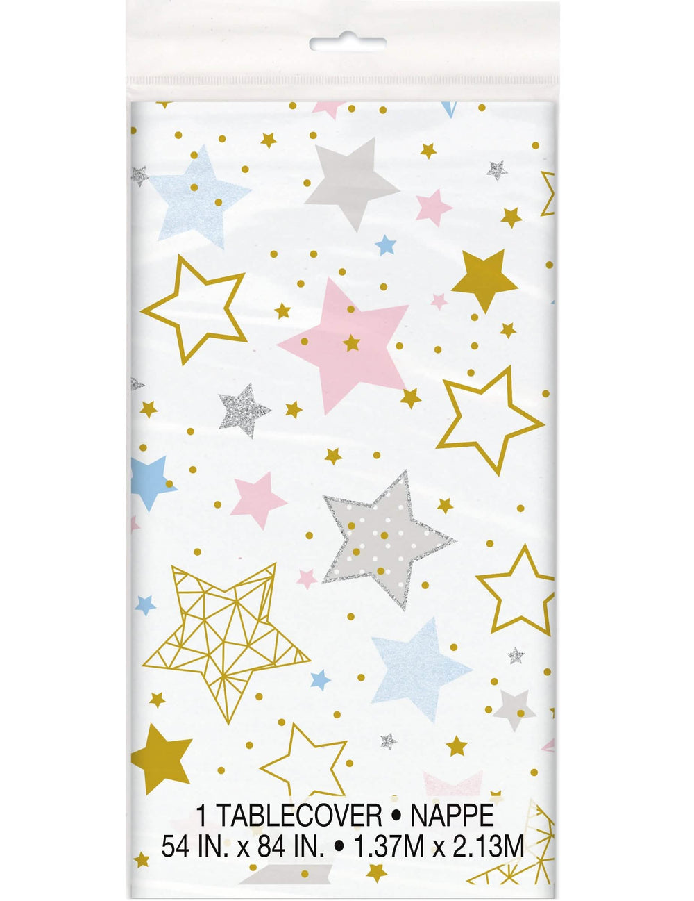Față de masă din plastic Twinkle Twinkle Little Star albă cu stele multicolore