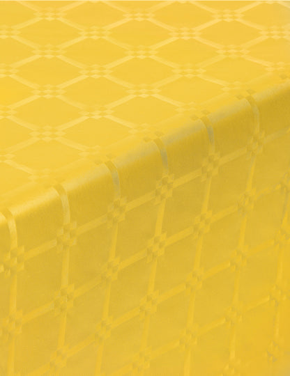 Gros plan sur le motif de la nappe en rouleau papier damassé jaune