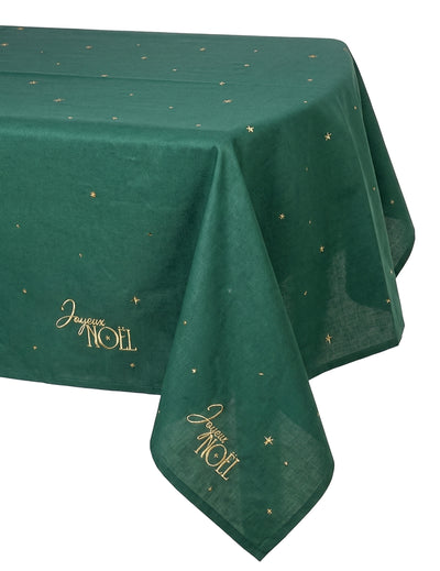 Față de masă din material textil Crăciun Fericit verde englezesc și auriu 140 x 240 cm