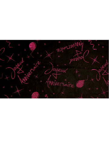 Față de masă decorativă din organza, sclipici fuchsia, imprimeu cu la mulți ani, 145 x 250 cm cm