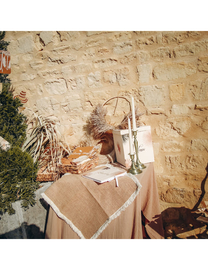 Față de masă din tifon de bumbac taupe 130 x 240 cm stil boem