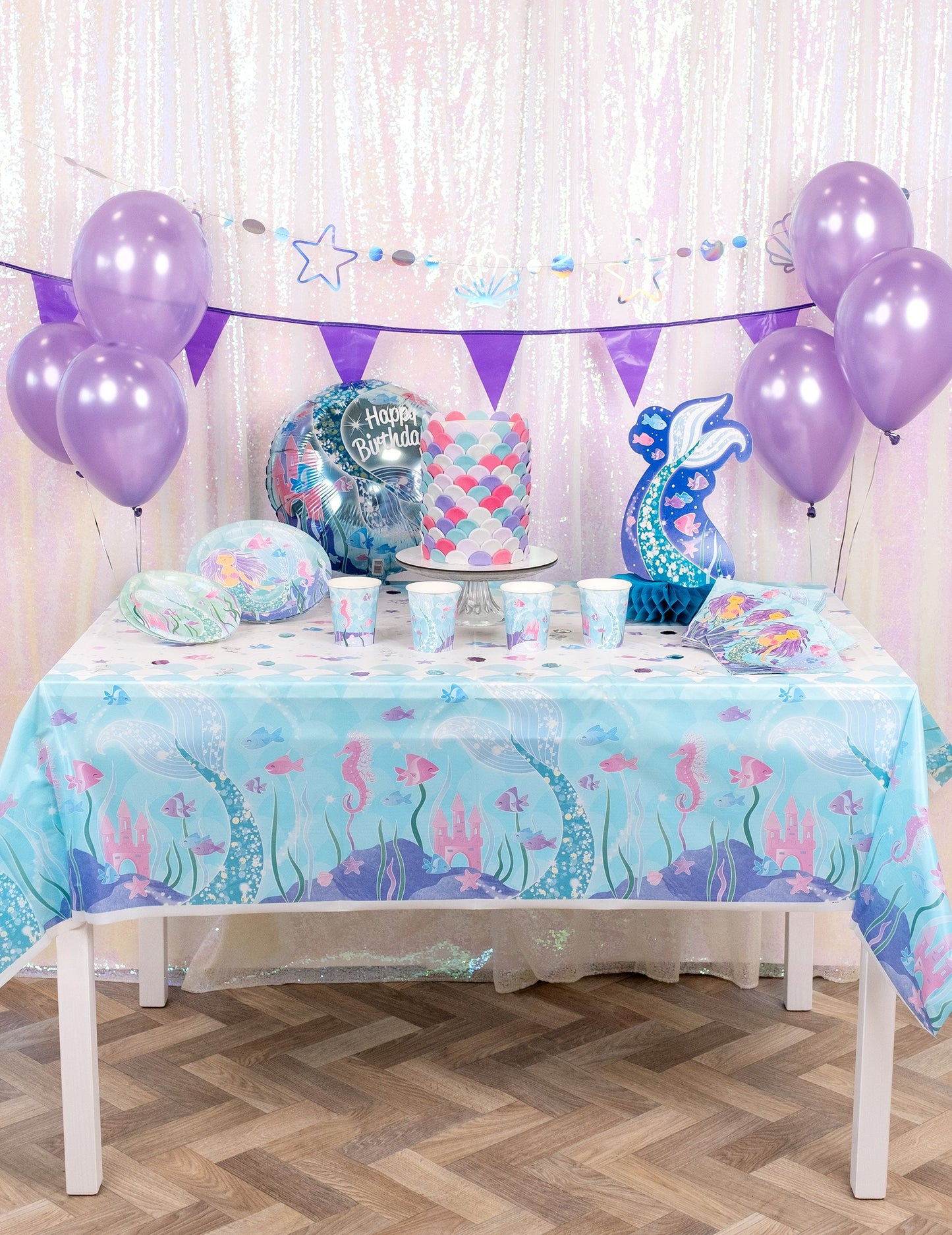 Față de masă din plastic cu o sirenă drăguță 137 cm x213 cm pentru ziua de naștere