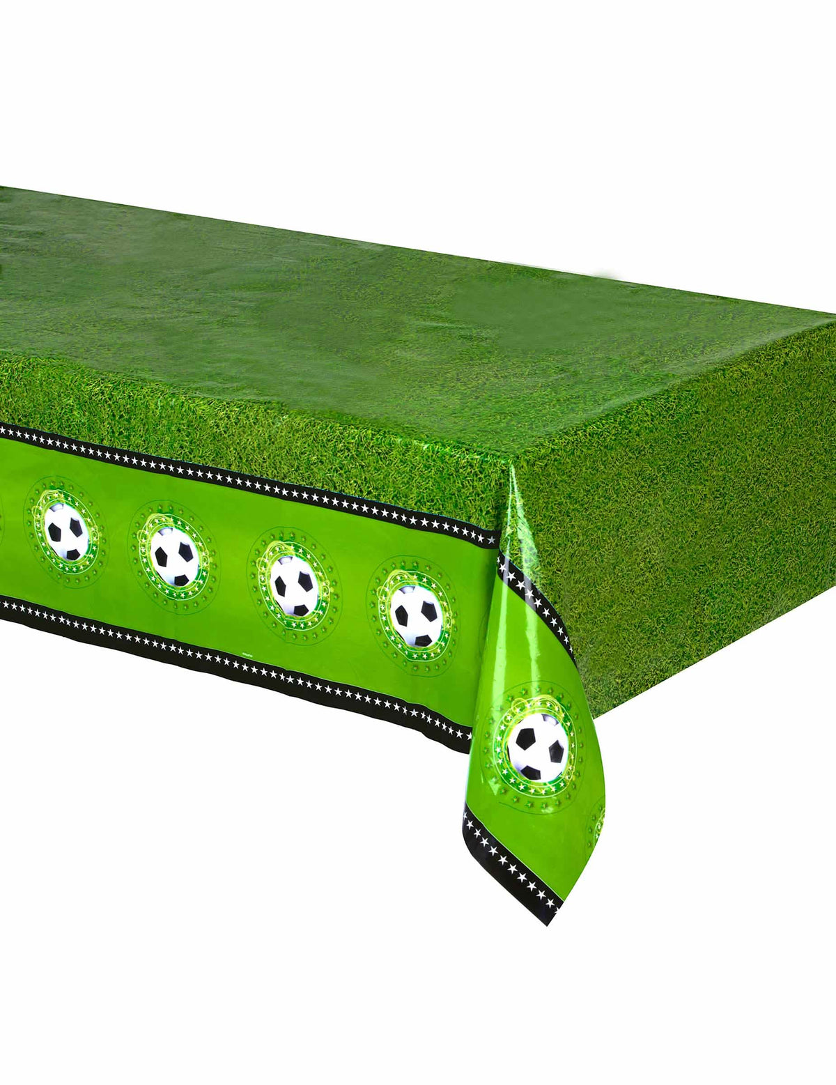 Față de masă din plastic Stadion de fotbal pentru petrecere verde cu efect de gazon și motive baloane