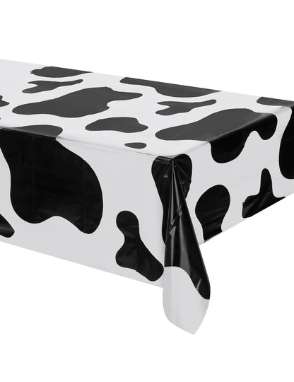 Nappe en plastique vache pour décoration de fête blanche à taches noires