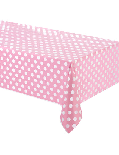Nappe décoration rétro rose à pois blancs en plastique
