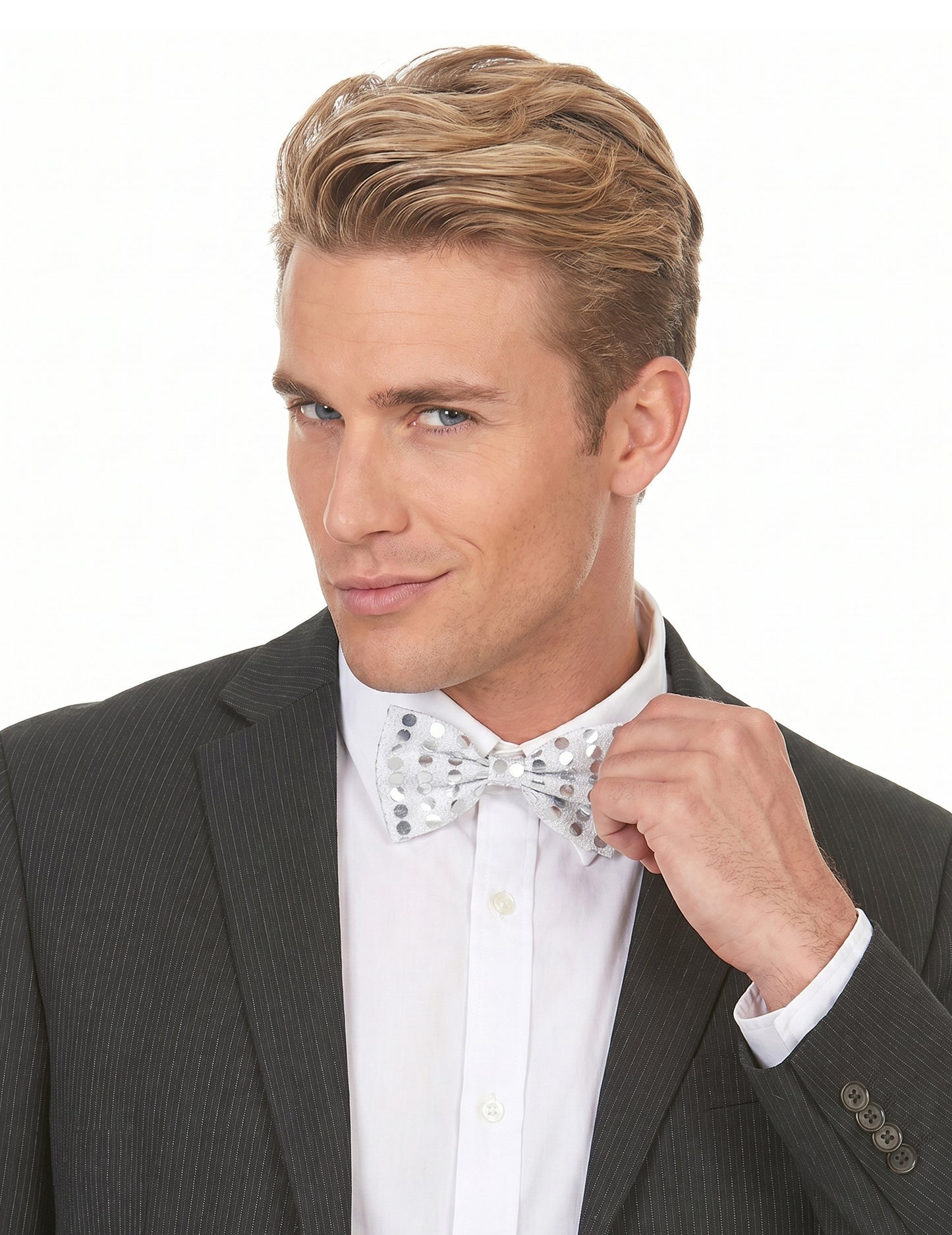 Nod de fluture de argint cu paiete adulte