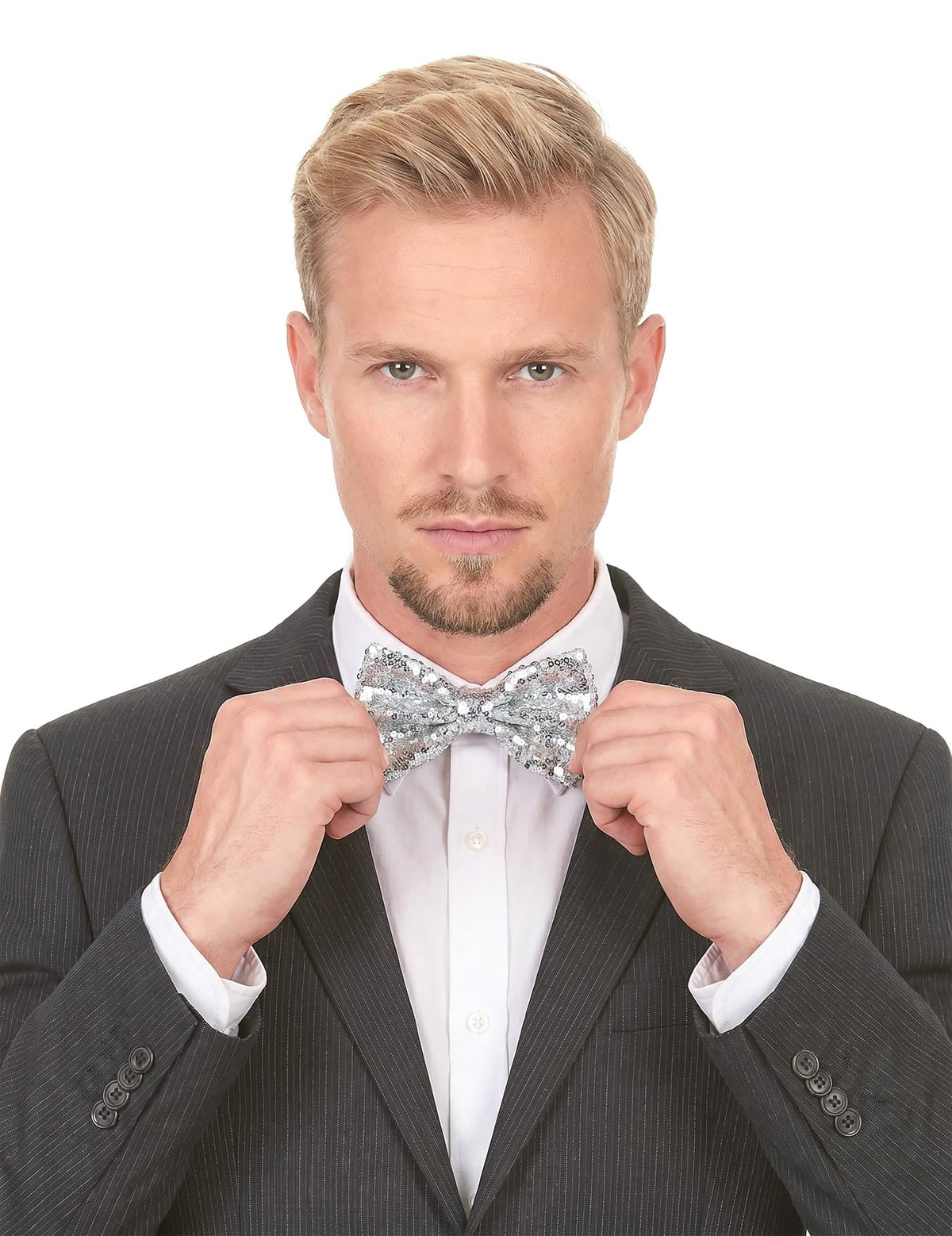 Noeud papillon brillant disco argent adulte
