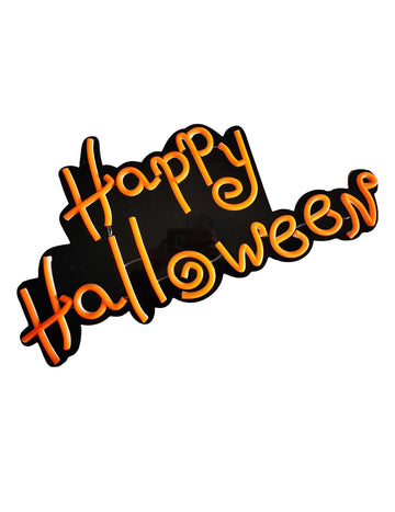 Panneau néon Happy Halloween orange 60 x 30 cm