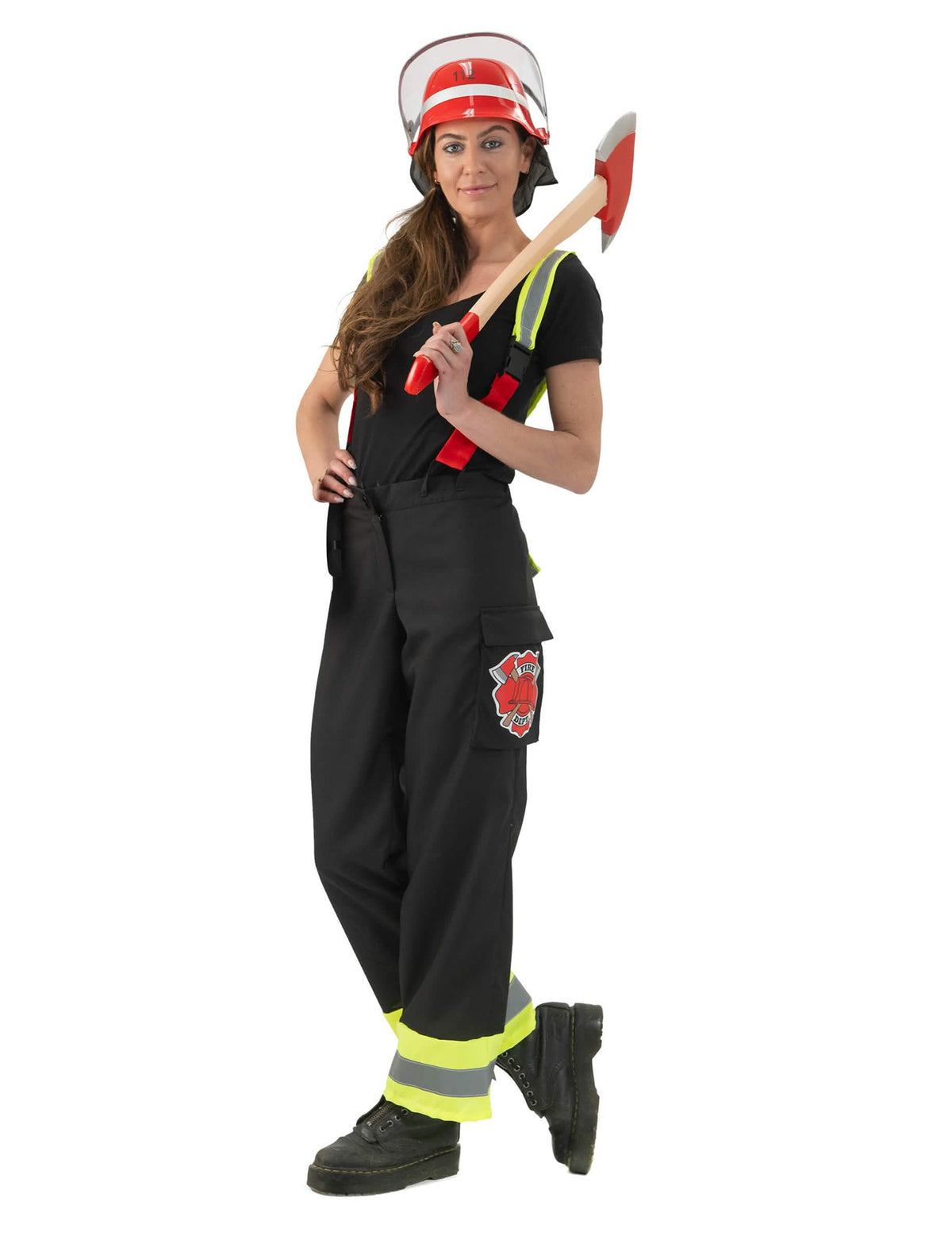 Pantaloni negri de pompier pentru femei cu bretele