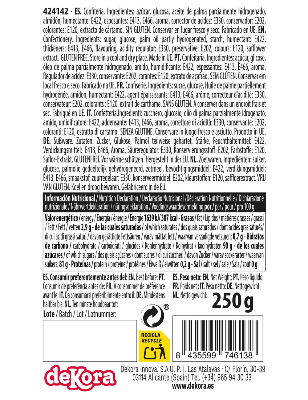 Informații nutriționale și ingrediente ale pastei de zahăr fără gluten roșu, gata de utilizare