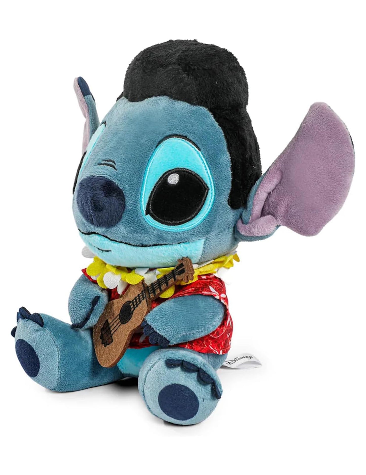 Vue de trois-quarts face de la peluche Stitch hawaïen