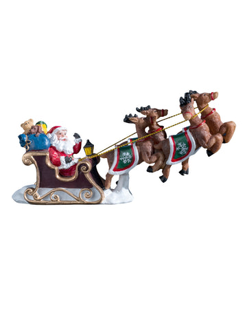Moș Crăciun pe sania sa 15 cm polirășină