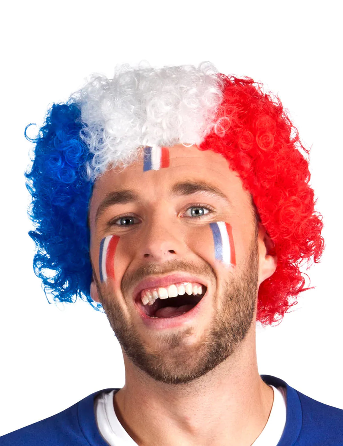 Perruque afro France pour adulte bleu blanc rouge