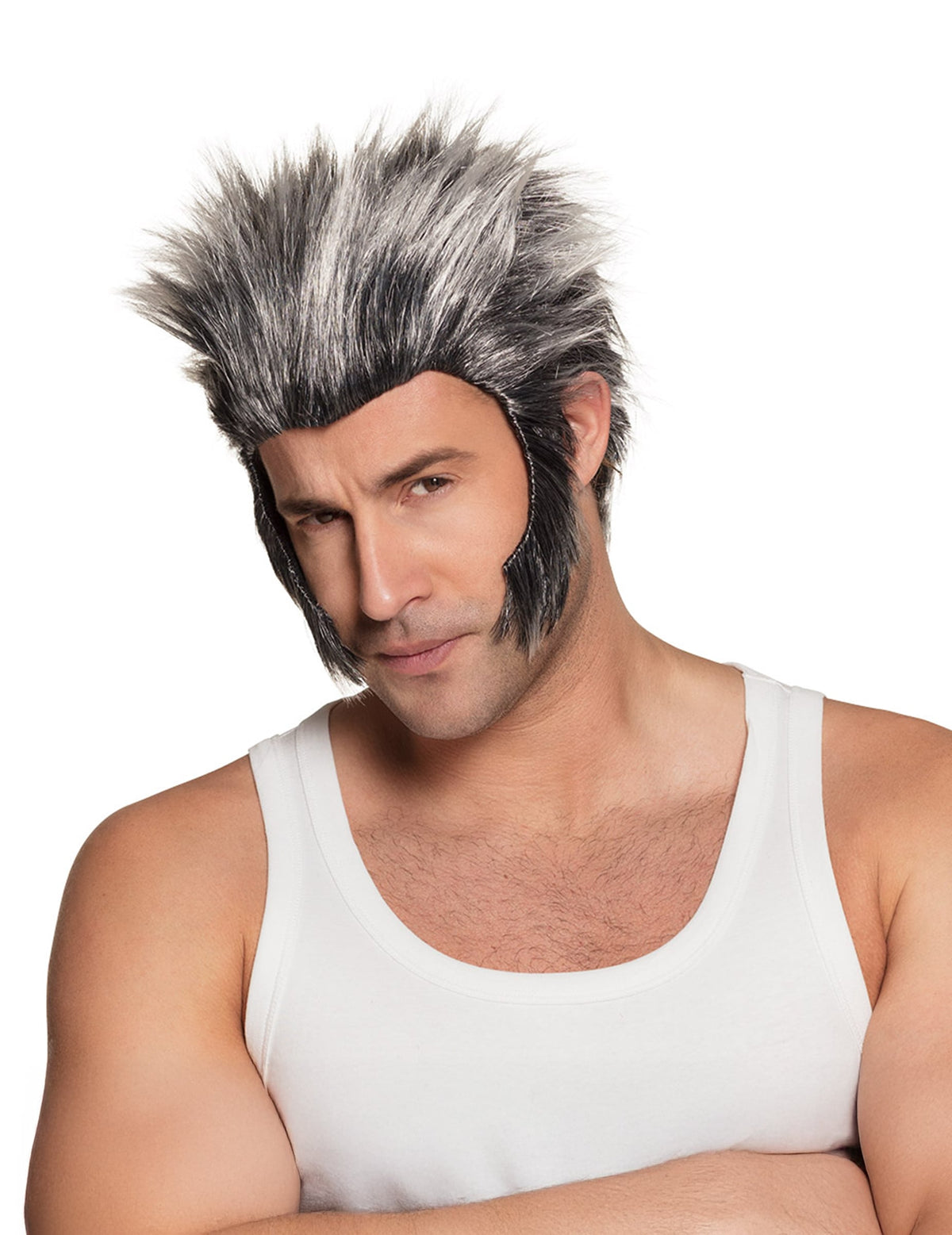 Perruque avec pattes de loup-garou pour adulte grise