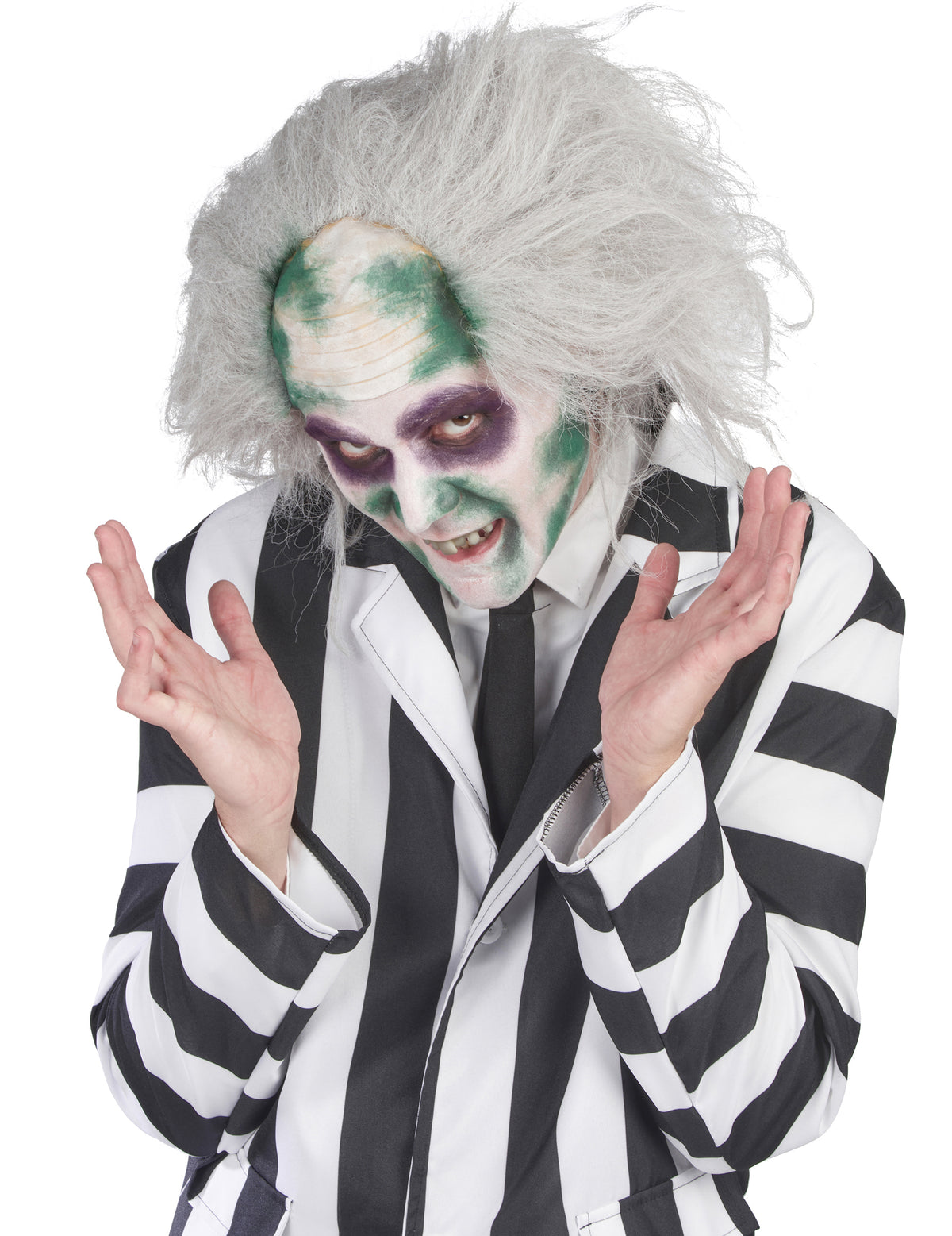 Perruque Beetlejuice™ pour adulte blanche et grise ébouriffée