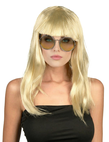 Perruque blonde avec frange pour femme blonde lisse