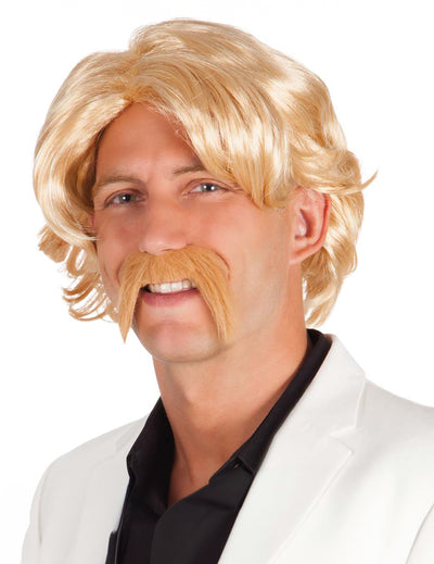 Perruque avec moustache pour homme blonde