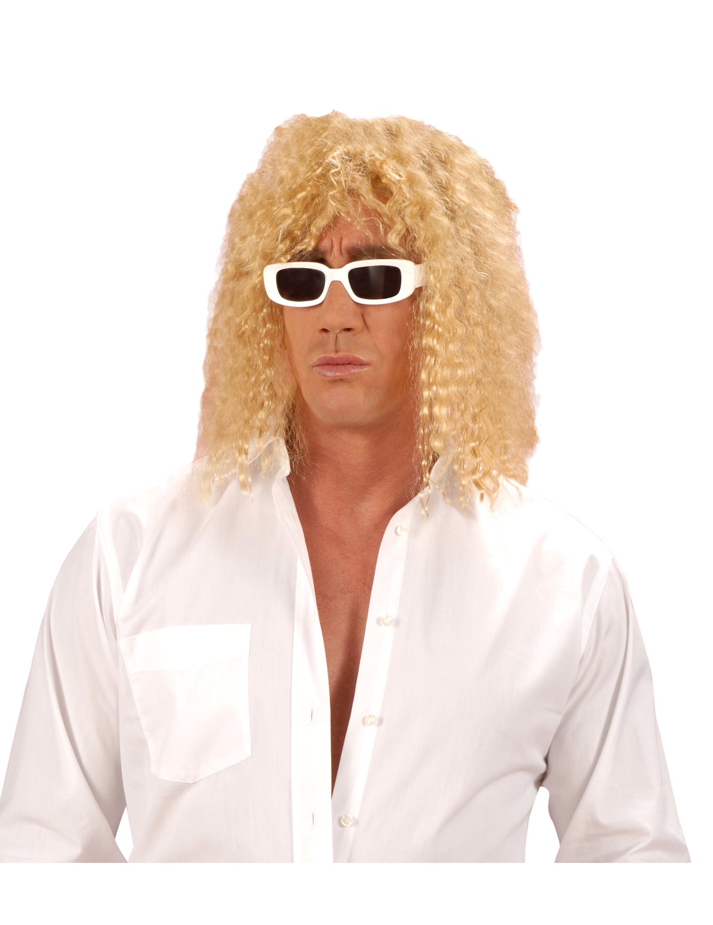 Perruque de chanteur pour adulte blonde bouclée et volumineuse