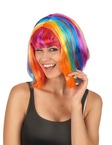 Perucă pătrată multicoloră cu breton pentru femei