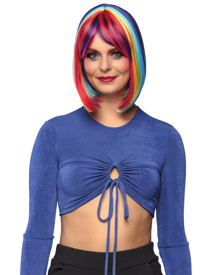 Peruca pătrată lungă cu fitiluri multicolore