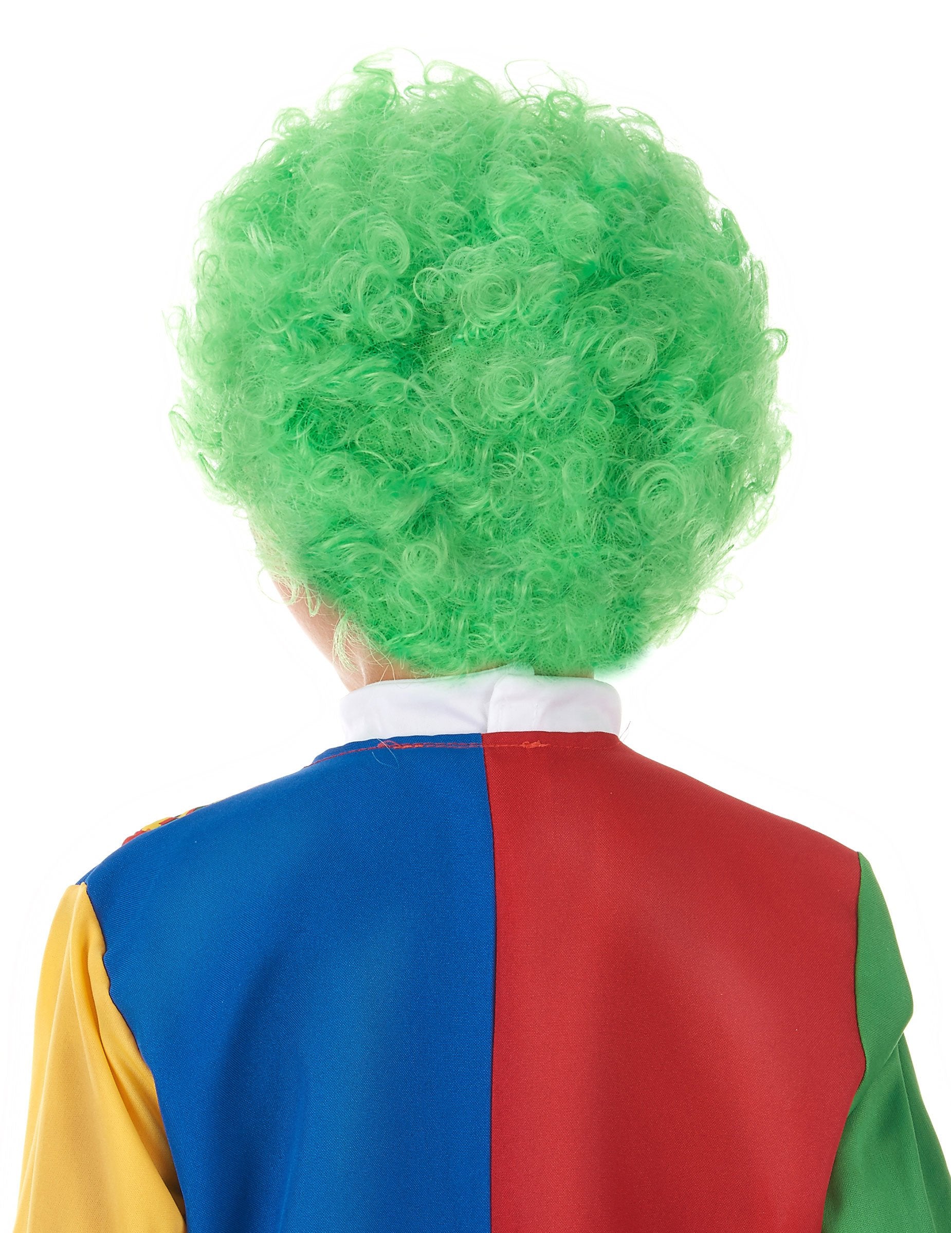 Vue de dos de la perruque clown pour enfant verte frisée