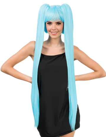Perucă cosplay de lux cu cozi lungi albastre pentru adulți 