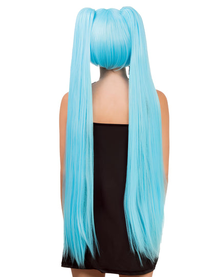 Perucă cosplay de lux cu cozi lungi albastre pentru adulți 