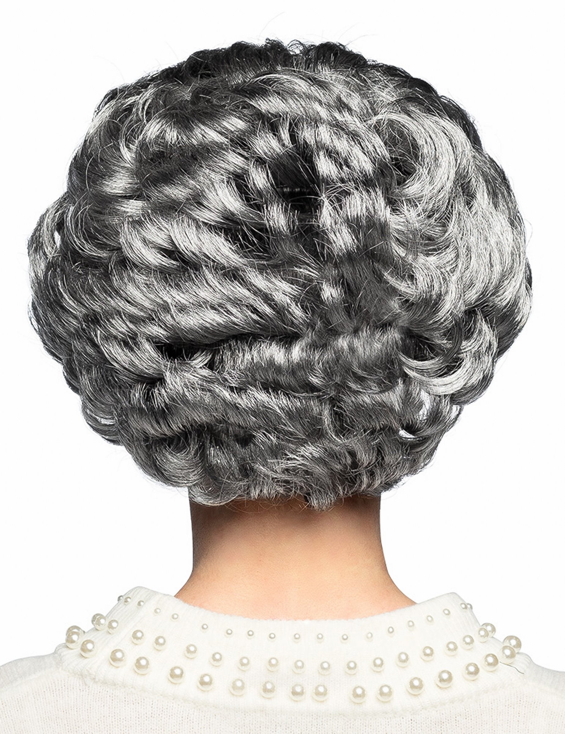 Vedere din spate a perucii scurte pentru adult de culoare gri
