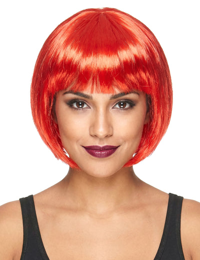 Perruque courte rouge pour femme avec frange