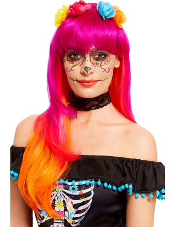 Los Muertos Pink and Adult Orange Diagram peruca