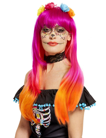 Los Muertos Pink and Adult Orange Diagram peruca