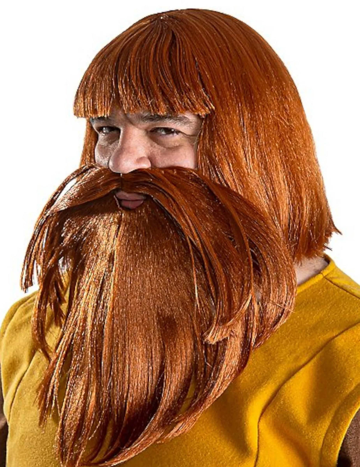 Prim-plan pe barba și bretonul perucii și al bărbii Halvar Vic vikingul