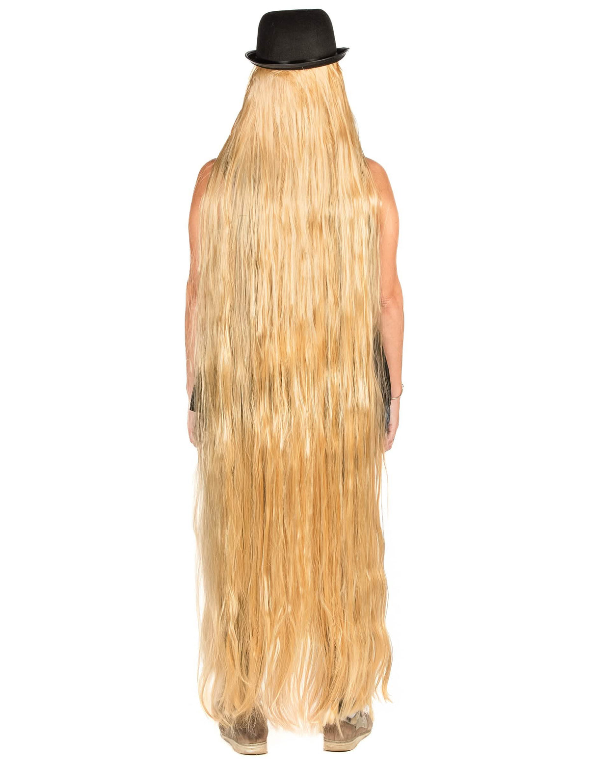 Vedere din spate a perucii extra lungi blonde pentru adult