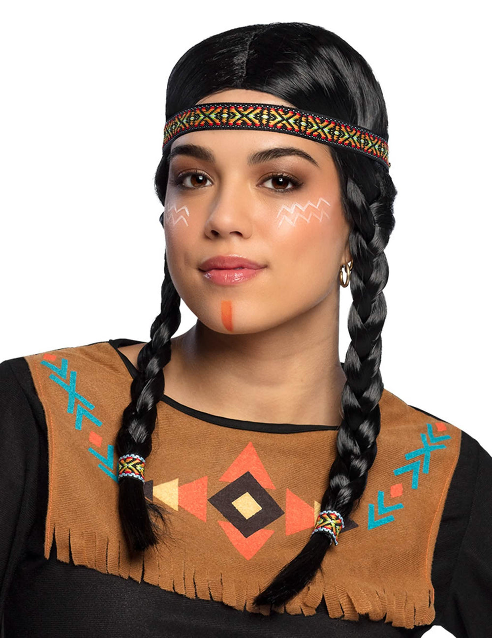 Perucă indiană împletită pentru femeie neagră cu bandă colorată