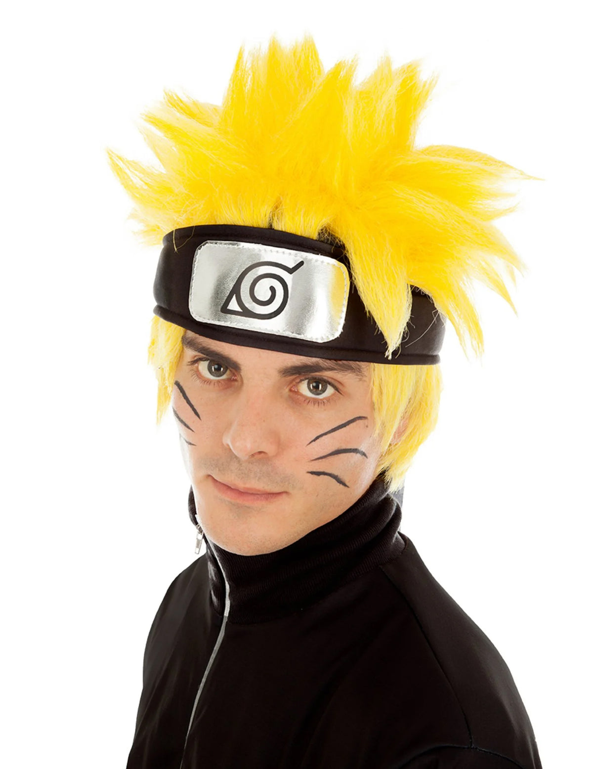 Perruque Naruto Shippuden pour adulte jaune avec bandeau