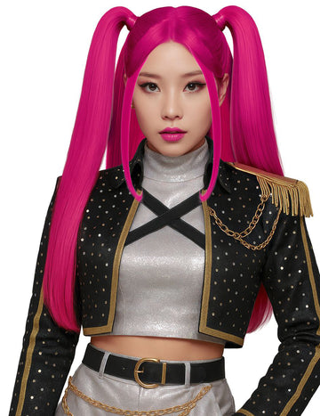 Perrucă Kpop cu codițe roz pentru adulți 