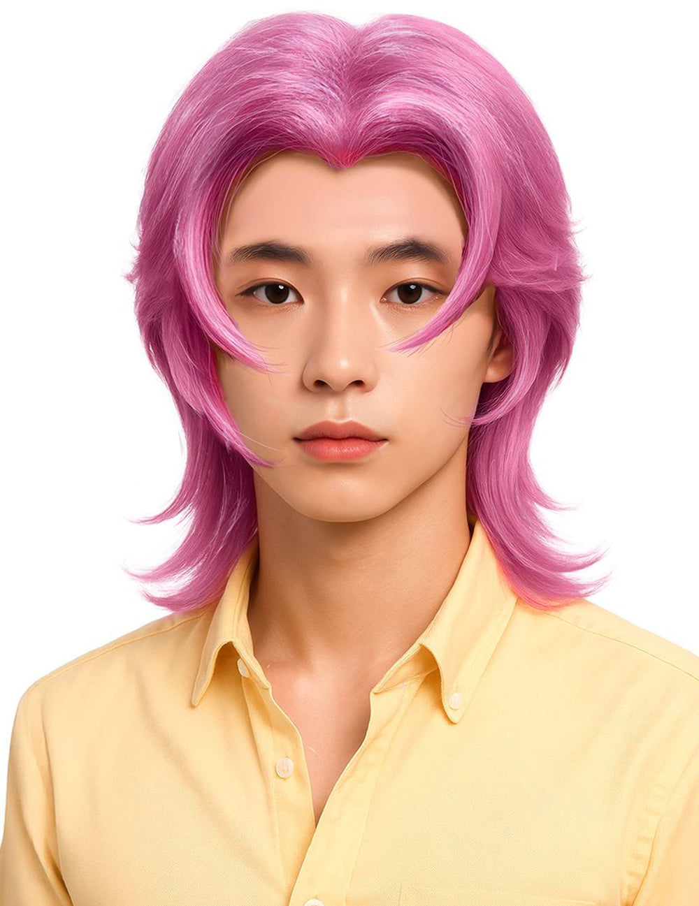 Perruque Kpop pour homme rose mi-longue