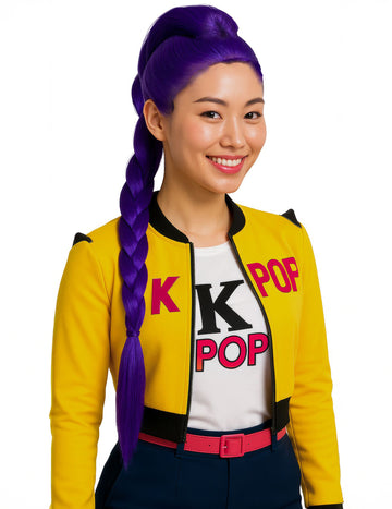 Perucă Kpop împletită mov pentru adult 