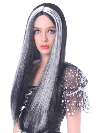 Peruca lungă a femeilor alb -negru - 60cm
