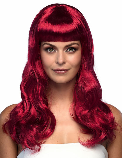 Peruca roșie lungă întunecată a femeilor