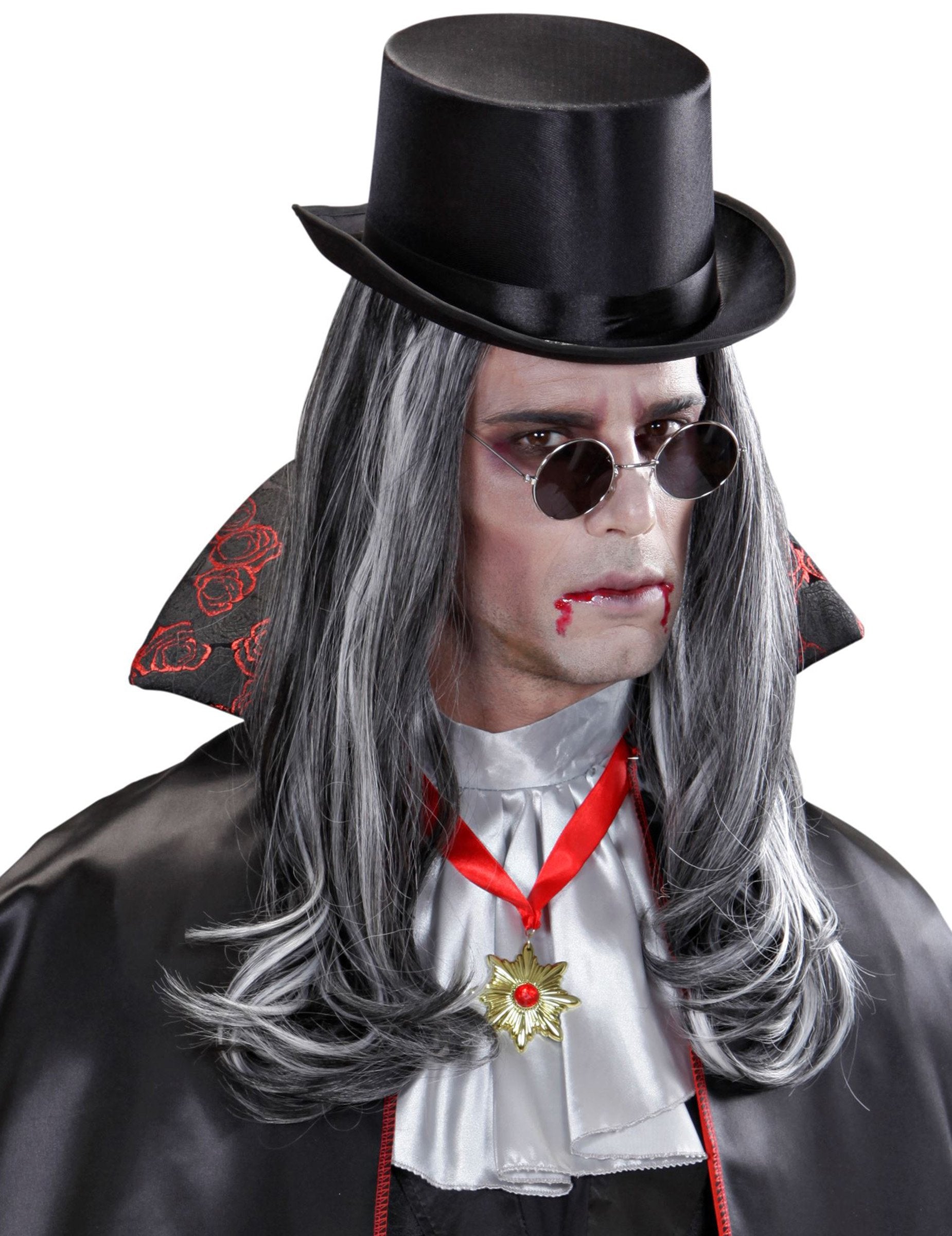 Portret cu accesorii ale perucii lungi de vampir pentru adulți