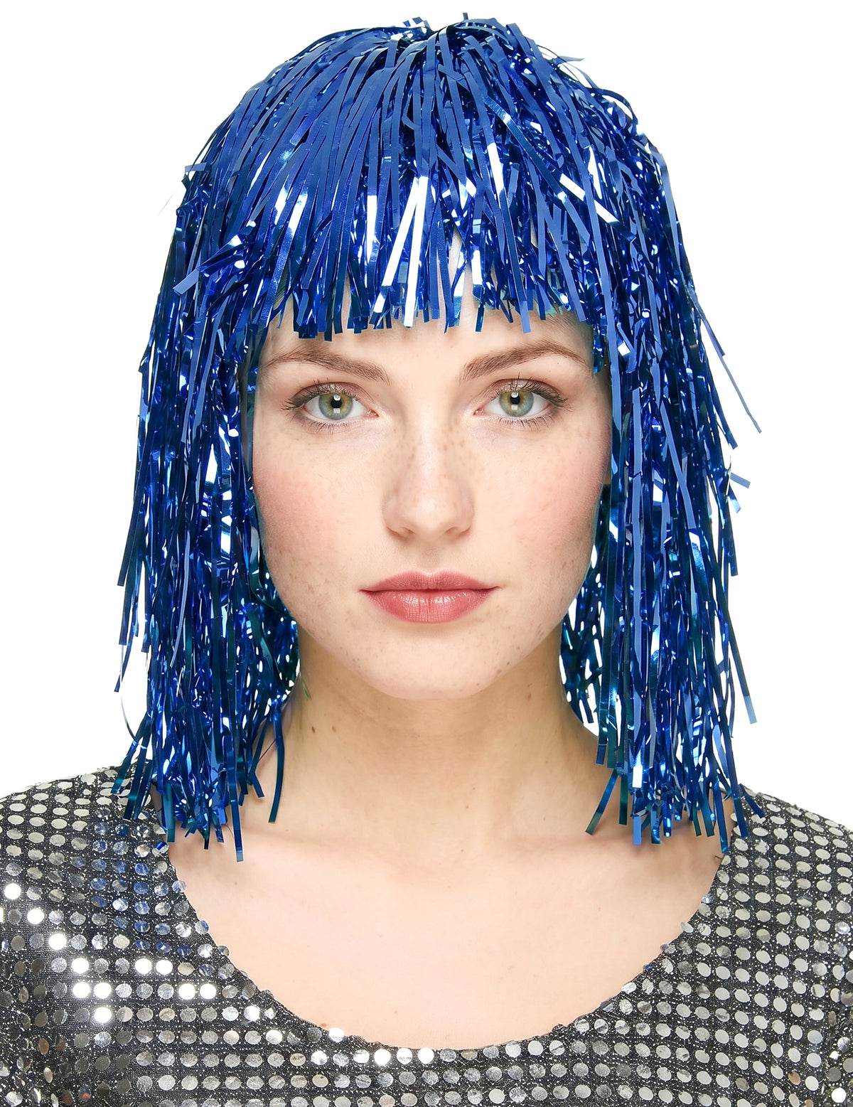 Peruca de metal albastru adult