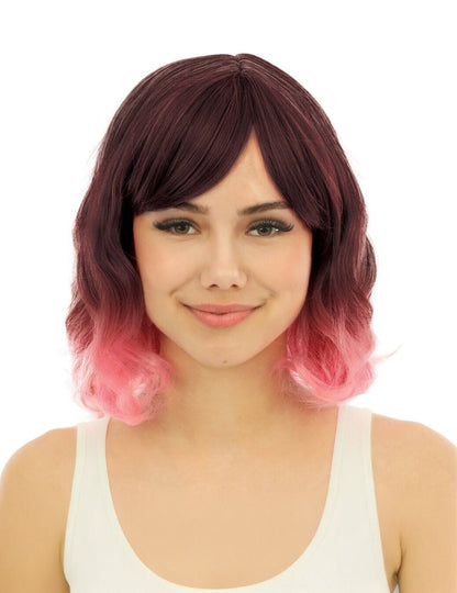 Perucă roz de lux pentru adulți, vopsită tie-dye, lungime medie