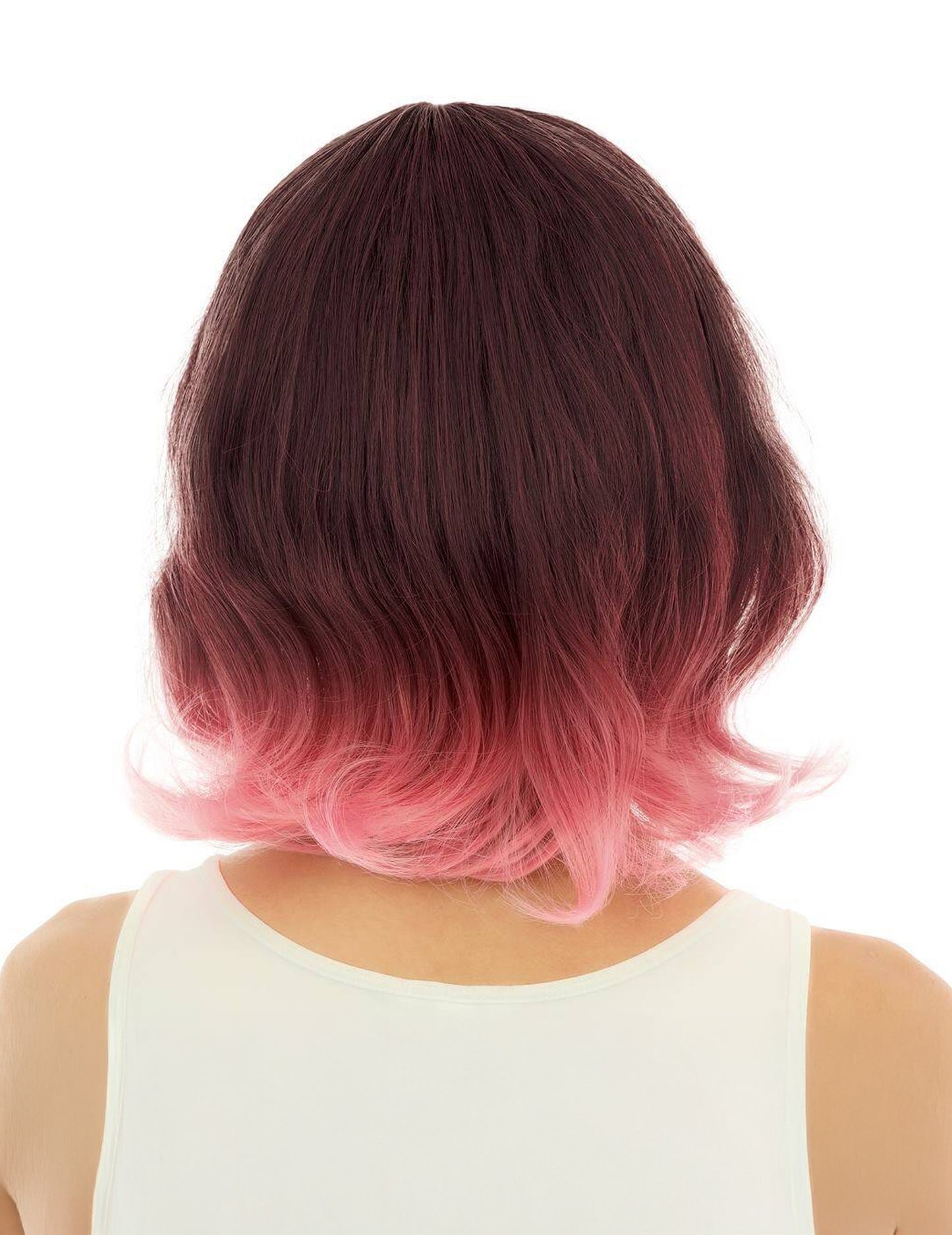 Perucă roz de lux pentru adulți, vopsită tie-dye, lungime medie