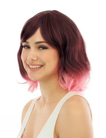 Perucă roz de lux pentru adulți, vopsită tie-dye, lungime medie